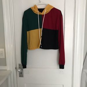 Cropped Color Block Hoodie